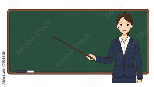 Illustration of Female Educator Explaining with Pointer – Transparent PNG
