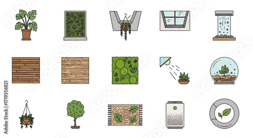 Indoor and outdoor plants vertical garden design elements.