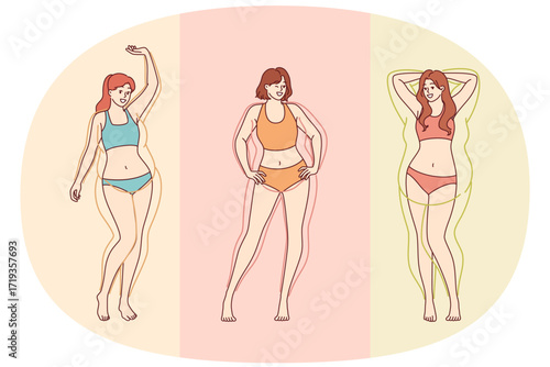 Woman transformation through losing excess weight and gaining built-in body after liposuction surgery. Getting rid of excess weight and belly fat or cellulite that spoils your appearance