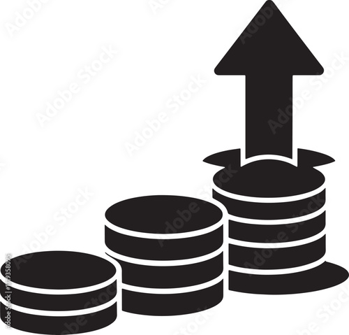 Financial Growth Chart with Arrow Ascending from Coin Stacks Depicting Business Success and Investment