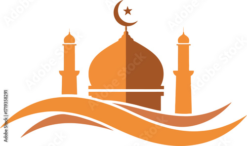  Vector art of islamic mosque with dome and minarets
