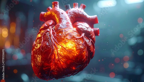 Glowing anatomical heart illustration against a dark background, representing vitality and life