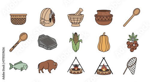 Native American traditional items and cultural symbols.