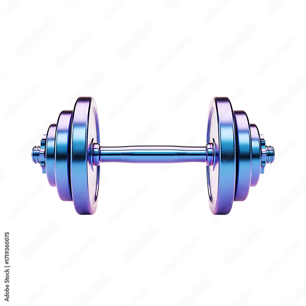 Fototapeta premium Symmetrical dumbbell with metallic blue weights isolated on black background