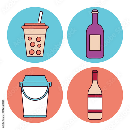 Food and drink icons restaurant delivery service beverage container symbols set 