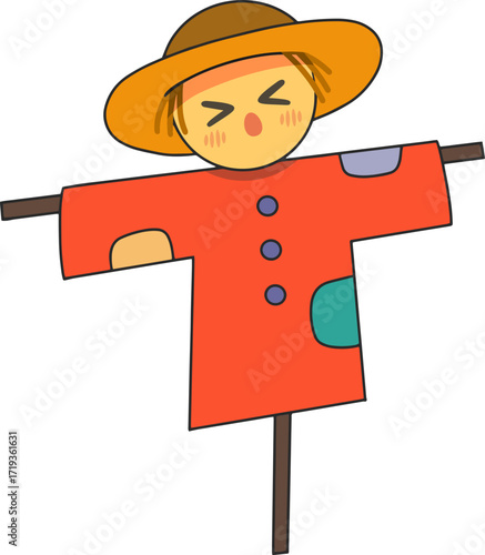 Autumn farming scarecrow design line illustration
