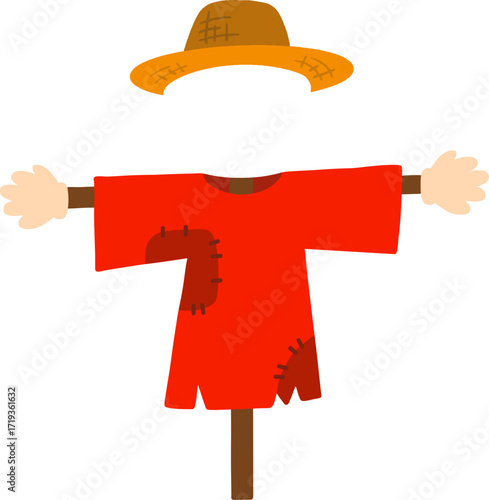 Autumn farming scarecrow design line illustration