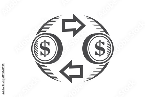 Money Exchange Two Arrows Connecting Currency Bill on White Background