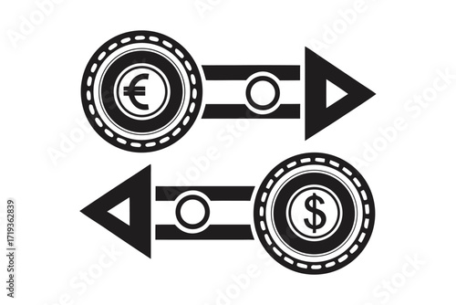 Money Flow Dollar Coin Icon, Forward and Backward Arrows on White Background