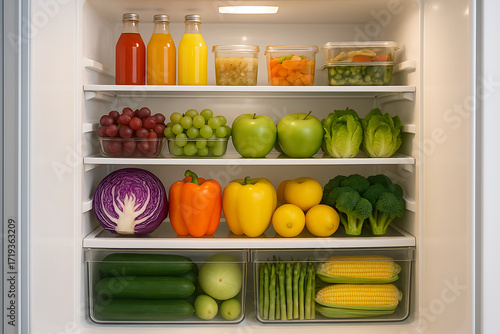 Wallpaper Mural A well-stocked and organized refrigerator filled with colorful fresh fruits, vegetables, and beverages for a healthy lifestyle Torontodigital.ca
