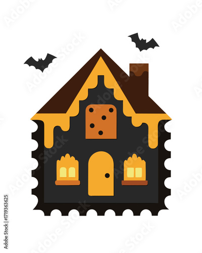 Spooky halloween gingerbread house with bats