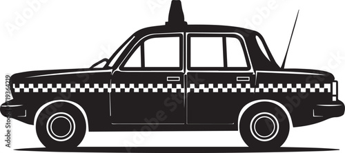 Black and white taxi car illustration isolated on white background