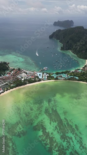 Drone hyperlapse portrait video in Koh Phi Phi Don, Thailand