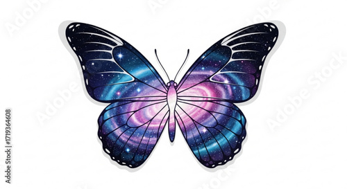 A mesmerizing butterfly with wings adorned with a cosmic galaxy pattern, , blending nature and the universe in harmony