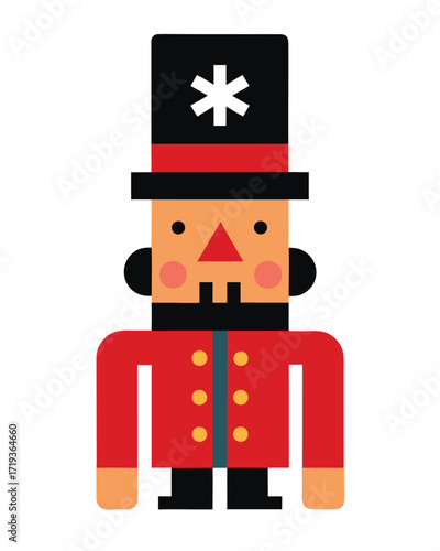 Flat design illustration of a nutcracker soldier in a red uniform and black hat