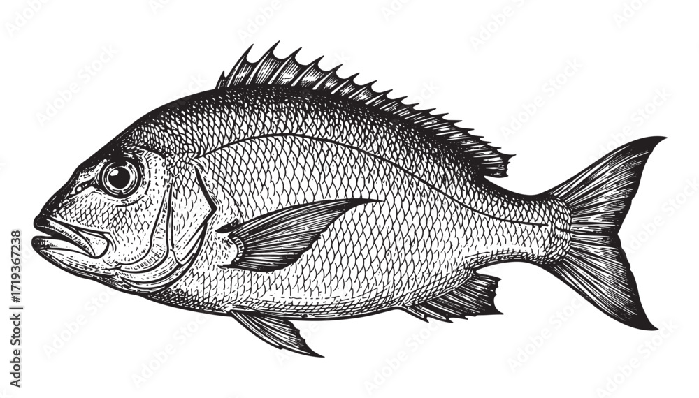 Fototapeta premium Snapper fish engraving vector style