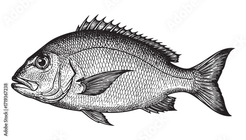 Snapper fish engraving vector style