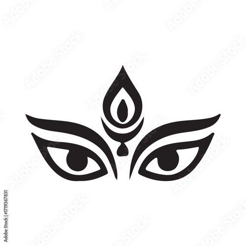 Durga maa face vector illustration with fierce cartoon eyes, perfect for a modern tattoo design or logo
