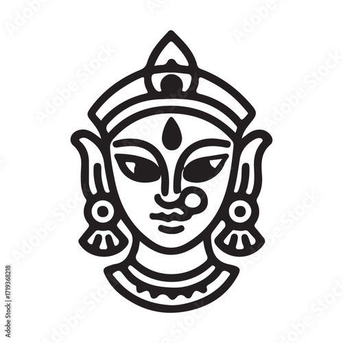 Durga maa face vector illustration with fierce cartoon eyes, perfect for a modern tattoo design or logo