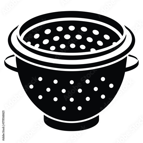 Silhouette shows a colander with a circular base and handle at each side