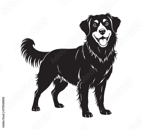 Smiling Black and White Dog Silhouette