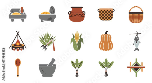 Traditional Native American Food Preparation and Harvest Items.