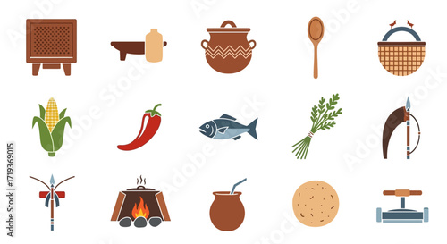 Traditional South American Food and Culture Icons.