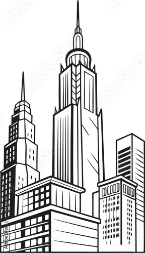 Iconic cityscape illustration featuring landmark buildings, evoking urban sophistication and architectural grandeur, perfect for travel or design projects.