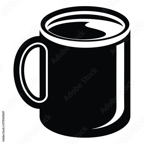 Black coffee cup is filled to the brim with dark liquid