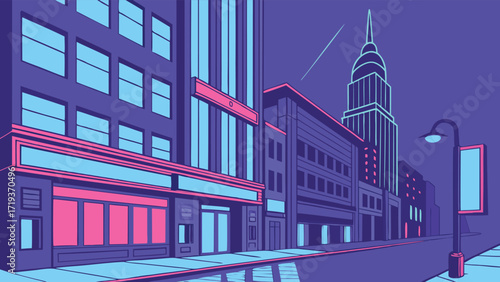 Vibrant cityscape illustration evoking urban energy and modern architecture, ideal for travel blogs, city guides, and contemporary design projects