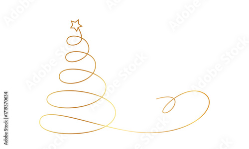 Christmas tree continuous one line drawing vector illustration. Winter holiday minimal hand drawing. Festive design, print, poster, postcard, Christmas, New Year greeting card.vector illustration eps 
