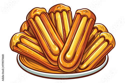 Golden and delicious churros are artfully arranged, overflowing from an elegant serving plate for a sweet treat