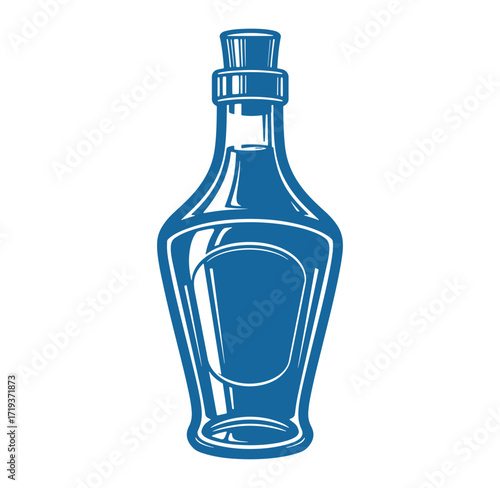 Blue and white vector illustration of a decorative elegant bottle isolated