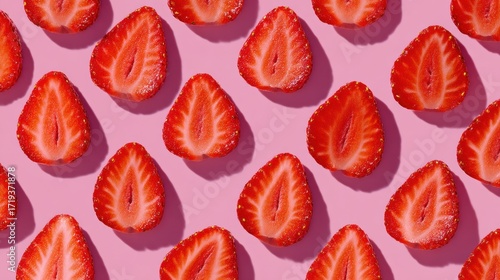 Strawberry halves pattern on pink
