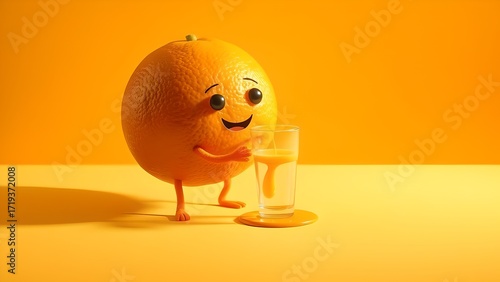 Ripe juicy tangerine with a yellow easter egg in a white cup