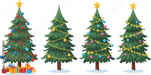 Art & IllustrationChristmas tree coloring activity with decorations, festive gifts, garlands, ornaments, and stars, fun holiday game for kids and families