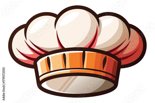 A chef's white hat features detailed orange sides with a dark outline and shadow