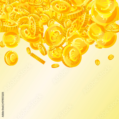 European Union Euro coins falling. Scattered gold