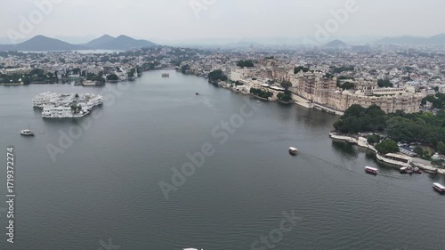 Aerial Drone Shot of City Palace, Udaipur, Rajasthan, India