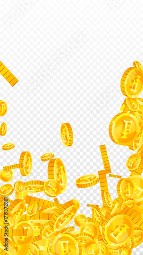 Swiss franc coins falling. Gold scattered CHF