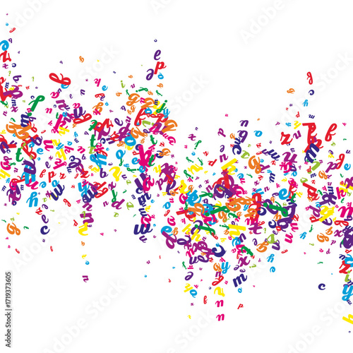 Flying latin letters. Colorful childish scattered