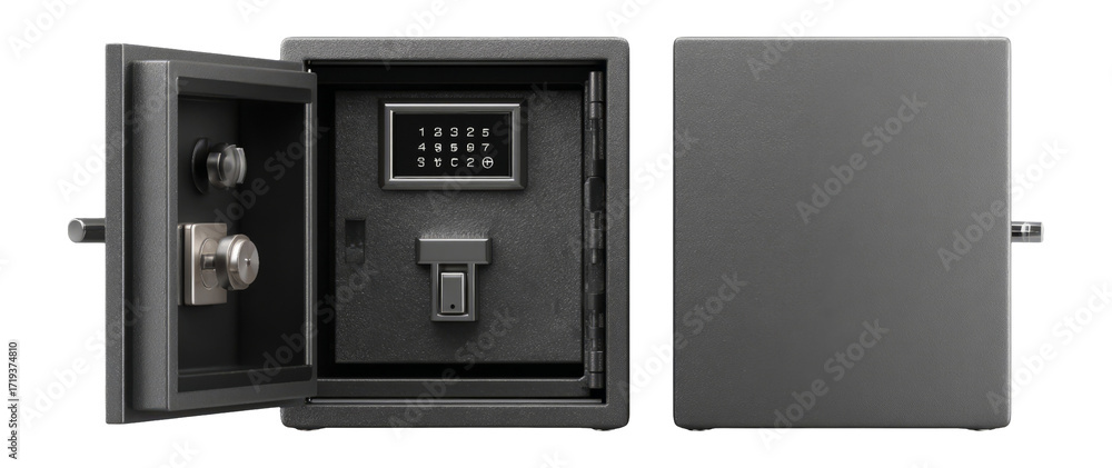 Fototapeta premium Secure Black Safe with Digital Lock Mechanism on Transparent Background