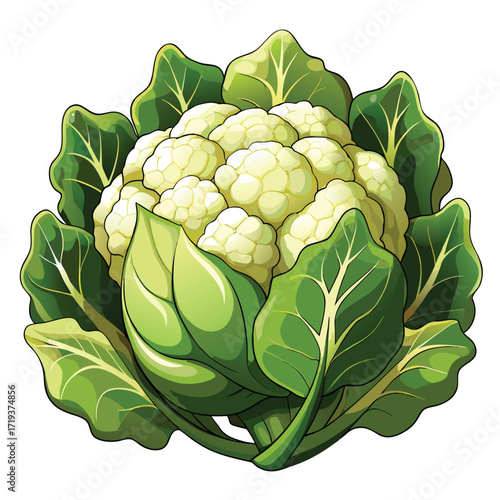 Fresh cauliflower with dark green leaves forms a nutritious and organic vegetable arrangement