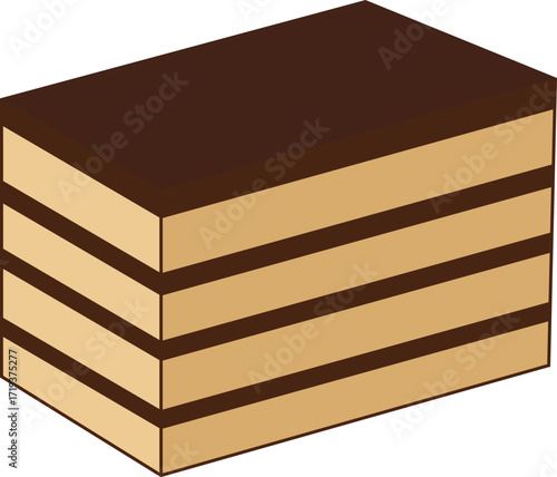 Vector illustration of an opera cake slice in flat isometric style.
