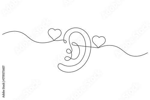 Ears icon continuous one line drawing minimalist style isolate outline vector illustration
