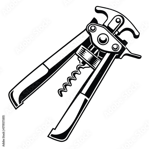 Black and white winged corkscrew with handle displayed against a plain background