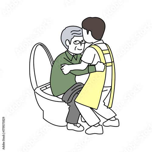 高齢者をトイレ介助する介護士