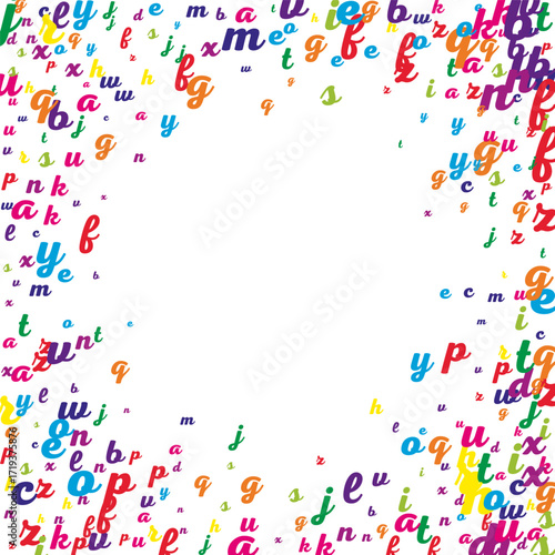 Scattered letters of latin alphabet. Colorful