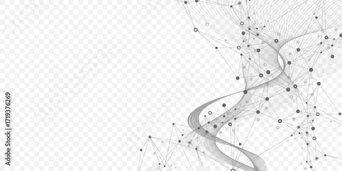 Abstract tech network connection dots. Digital technology and big data analysis background. White background with plexus lines. Geometric background with abstract mesh