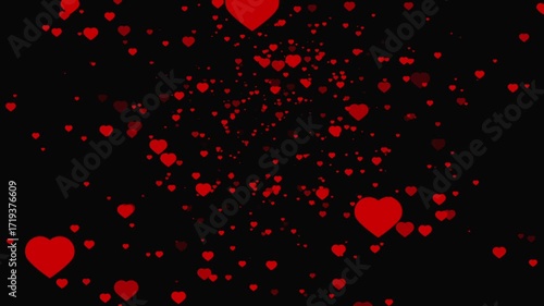 Love Red Hearts pop up animation on black background. all events hearts